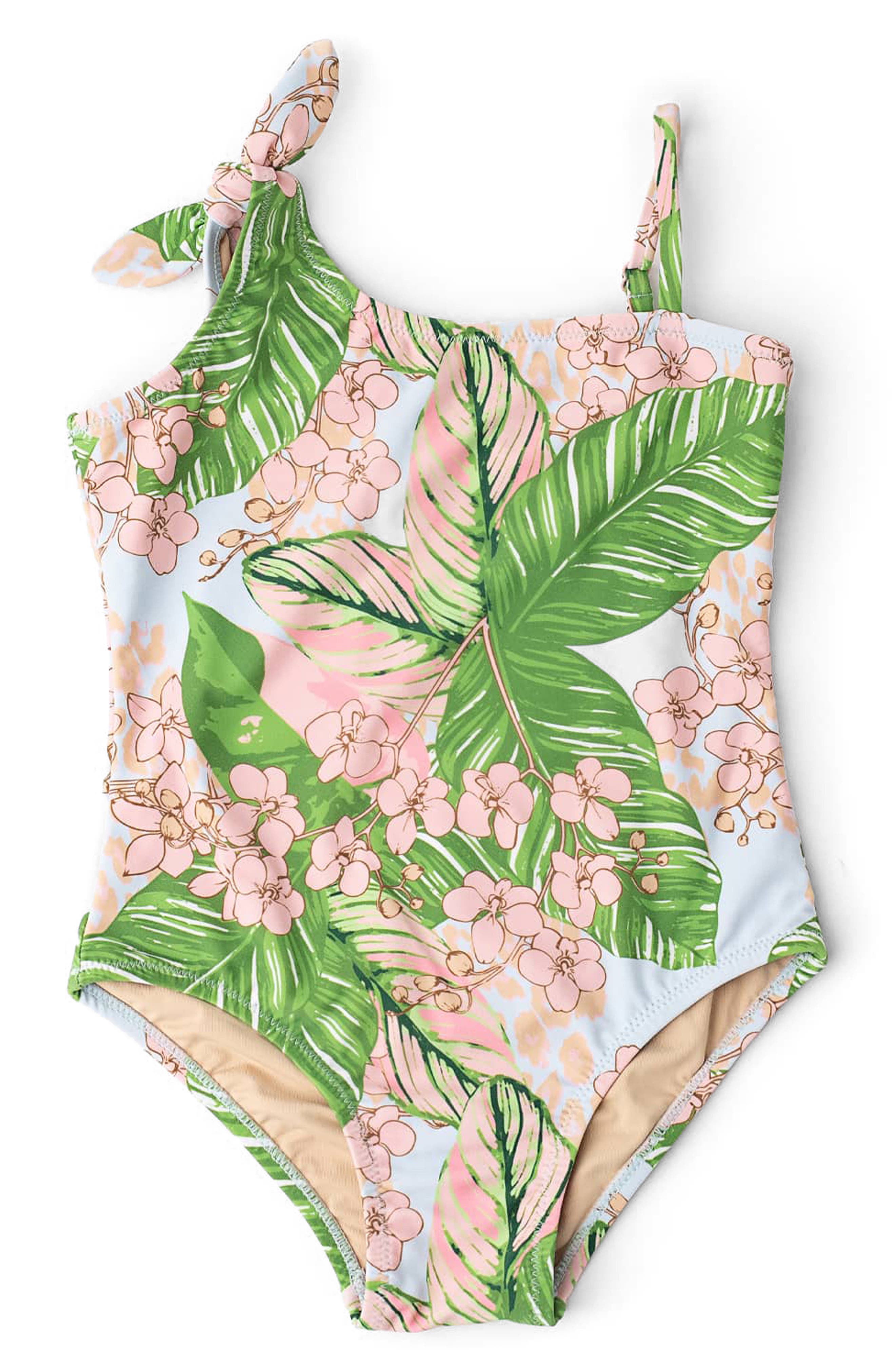 Shade Critters Kids' Botanical Palms One-Shoulder One-Piece UPF 50+ Swimsuit
