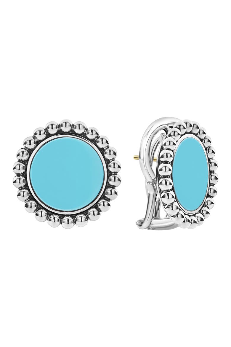 Maya Ceramic Button Earrings, Alternate, color, SILVER/ BLUE