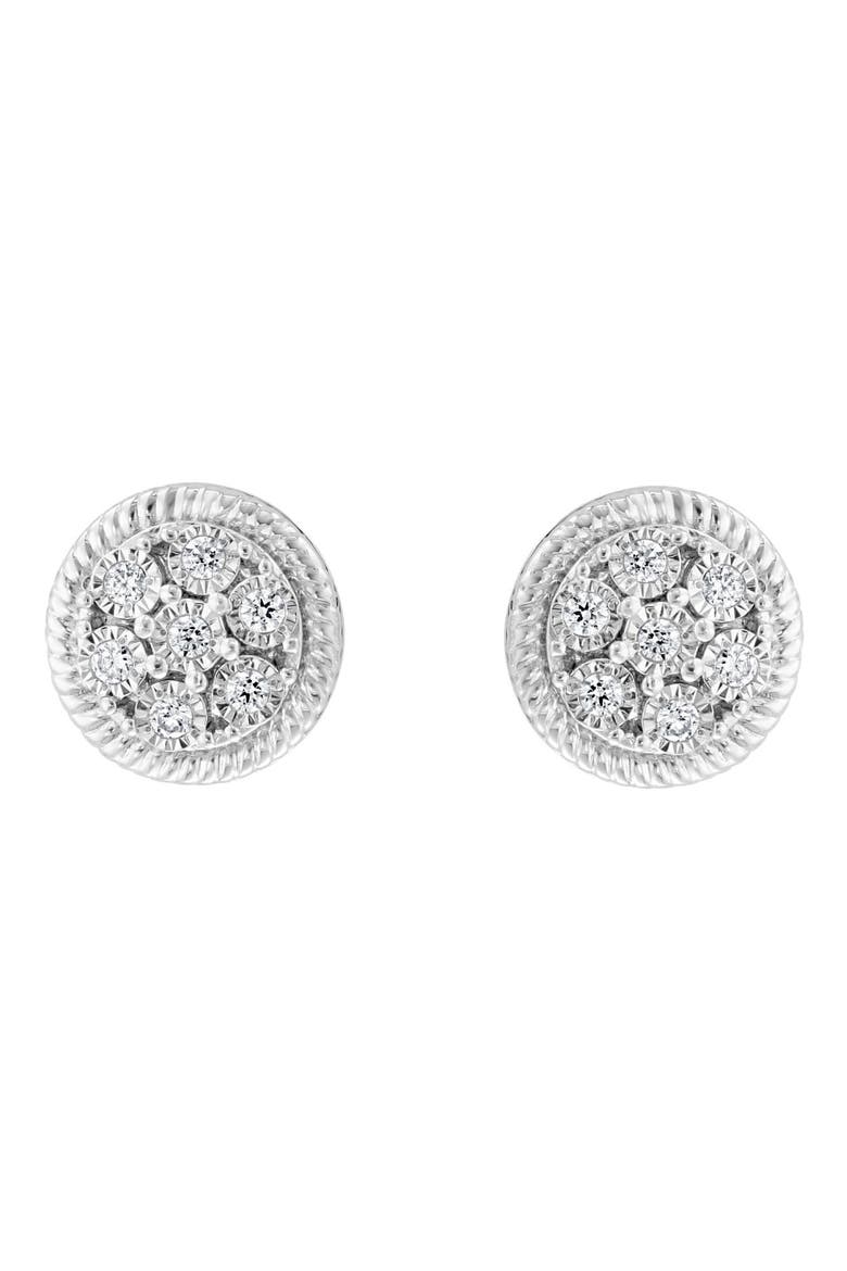 Sterling Silver Round Diamond Stud Earrings - 0.09 ctw., Main, color, WHITE