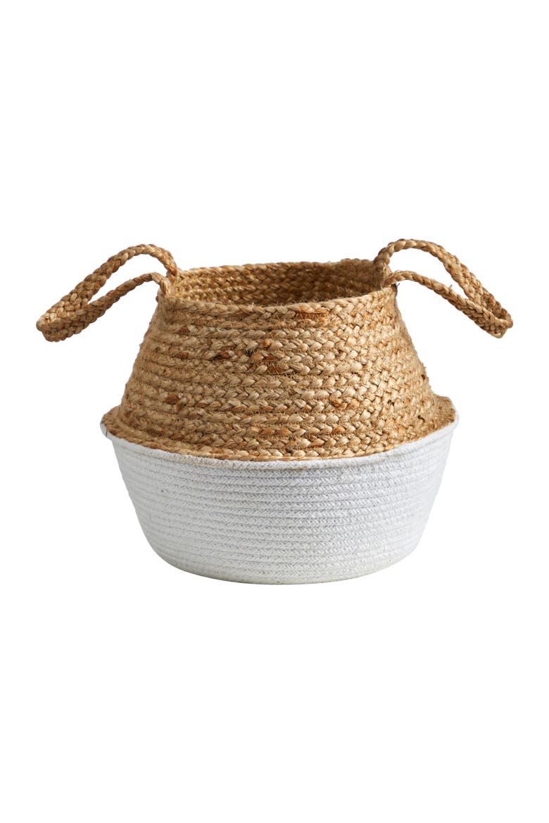 14-in Boho Chic Handmade Cotton & Jute White Woven Basket Planter, Main, color, Beige