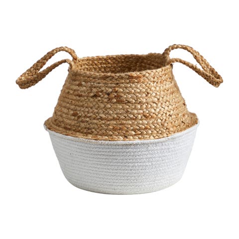 14-in Boho Chic Handmade Cotton 
Jute White Woven Basket Planter