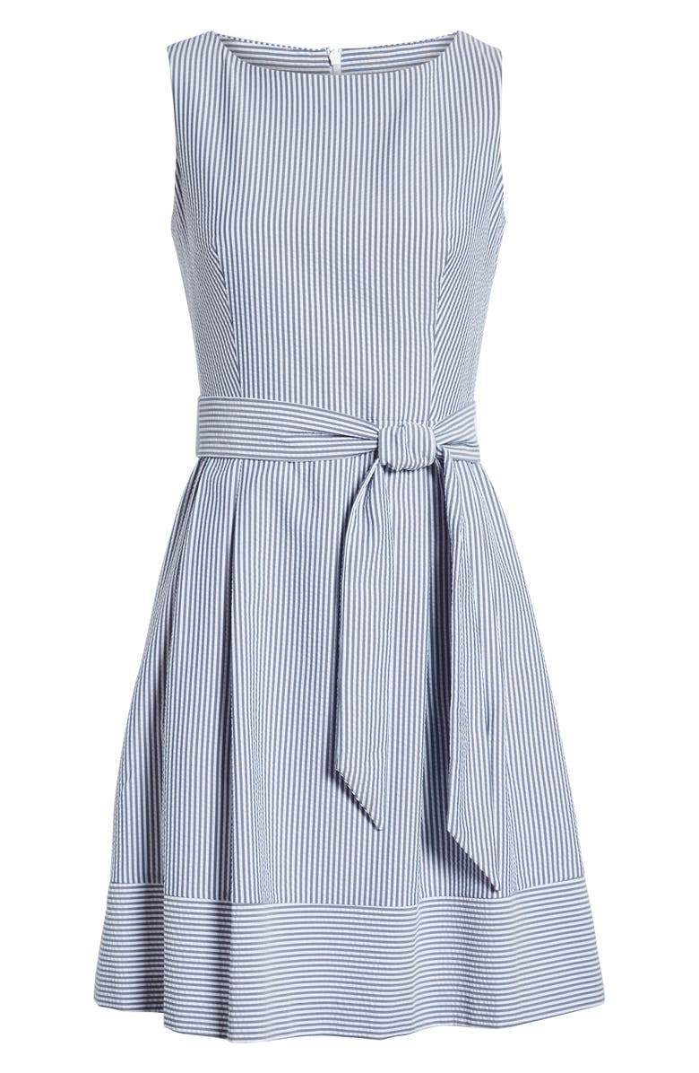 Anne Klein Seersucker Sleeveless Fit & Flare Dress, Alternate, color,