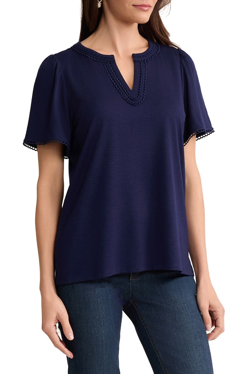 Jones New York Split Neck Top, Alternate, color, Pacific Navy