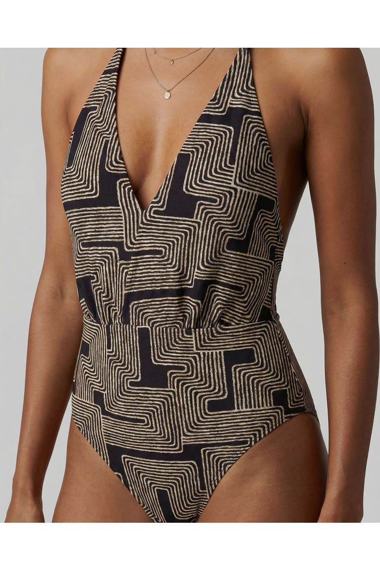 Inter Twine Womens Halter One-Piece Swimsuit, Alternate, color, Inter Twine Black
