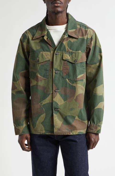 Camo Print Cotton Poplin Button-Up Overshirt