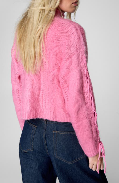 Nasty Gal Lace-up Turtleneck Cable Sweater In Pink