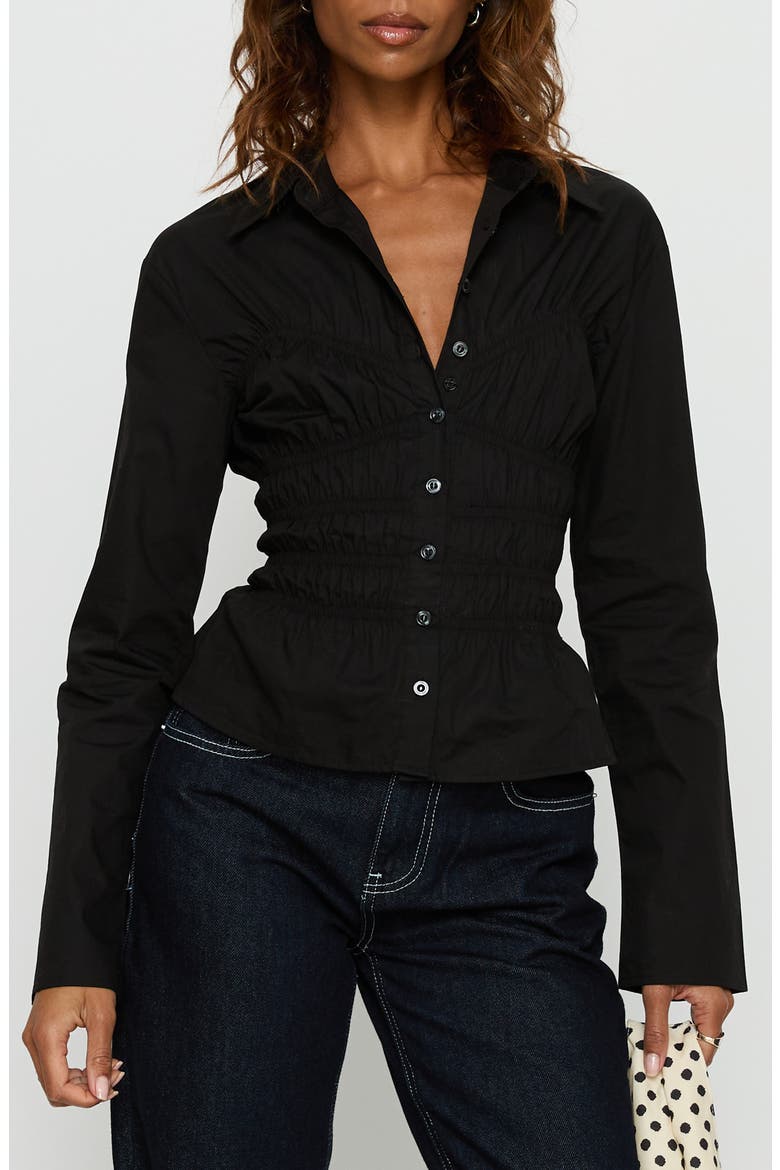 Lisel Shirred Long Sleeve Top, Main, color, BLACK