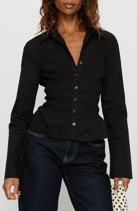Lisel Shirred Long Sleeve Top
