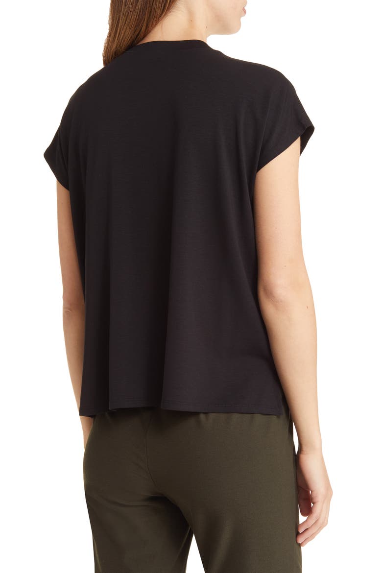 Mock Neck Cap Sleeve T-Shirt, Alternate, color, BLACK