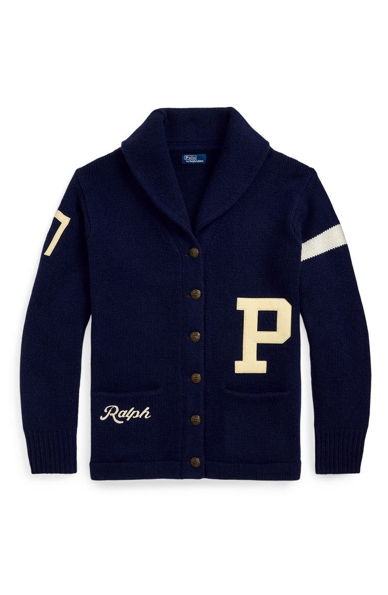 Polo Ralph Lauren Varsity Long Wool Cardigan, Alternate, color, 