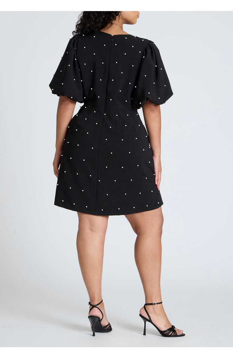 ELOQUII Pearl Mini Dress With Bows, Alternate, color, Black Onyx