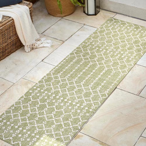Jonathan Y Ourika Moroccan Geometric Textured Weave Indoor/outdoor Area Rug In Light Green/cream