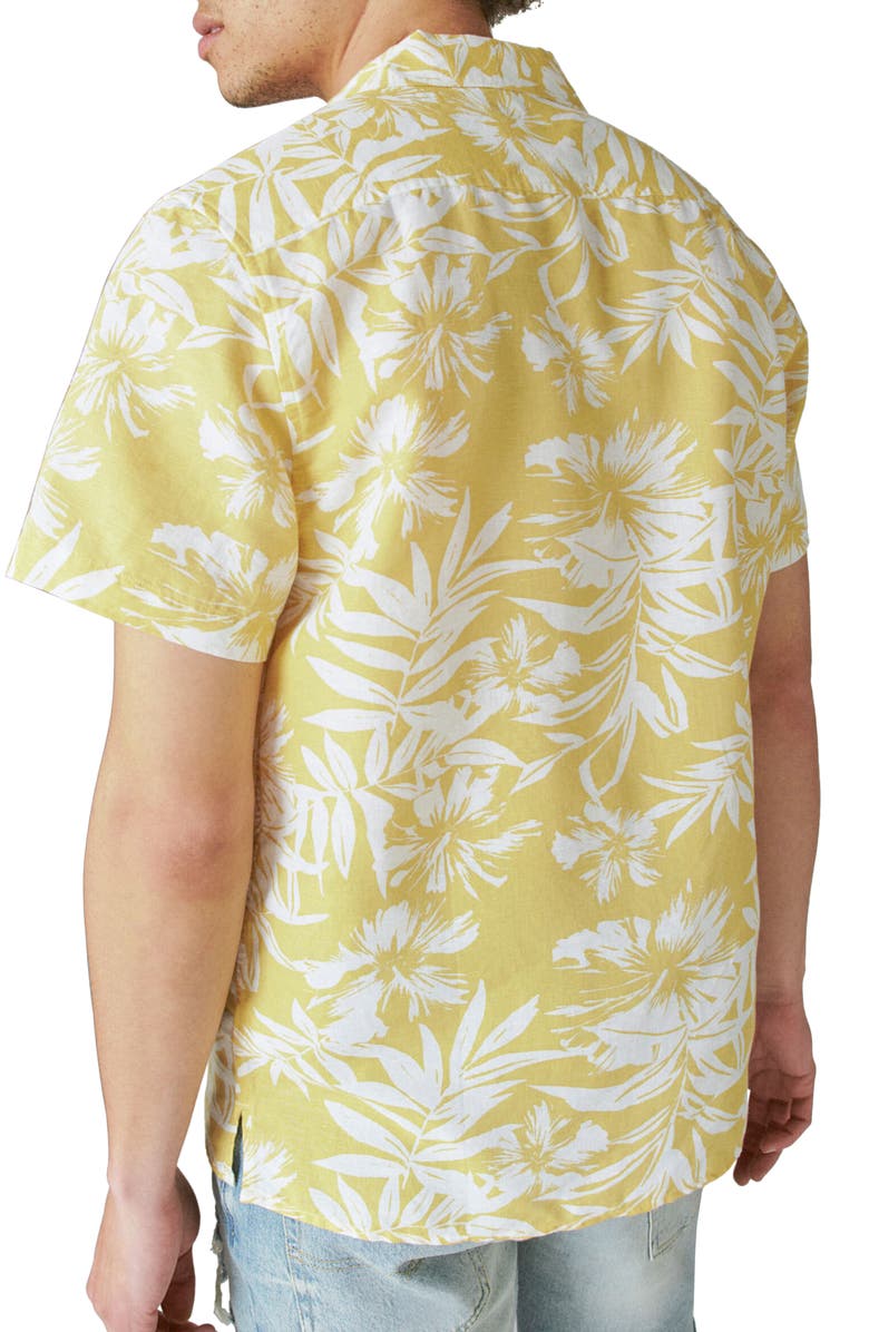 Lucky Brand Patterned Linen Blend Short Sleeve Shirt, Alternate, color, Yellow Print