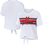 WEAR by Erin Andrews Women's WEAR by Erin Andrews White Maryland Terrapins Striped Front Knot Cropped T-Shirt