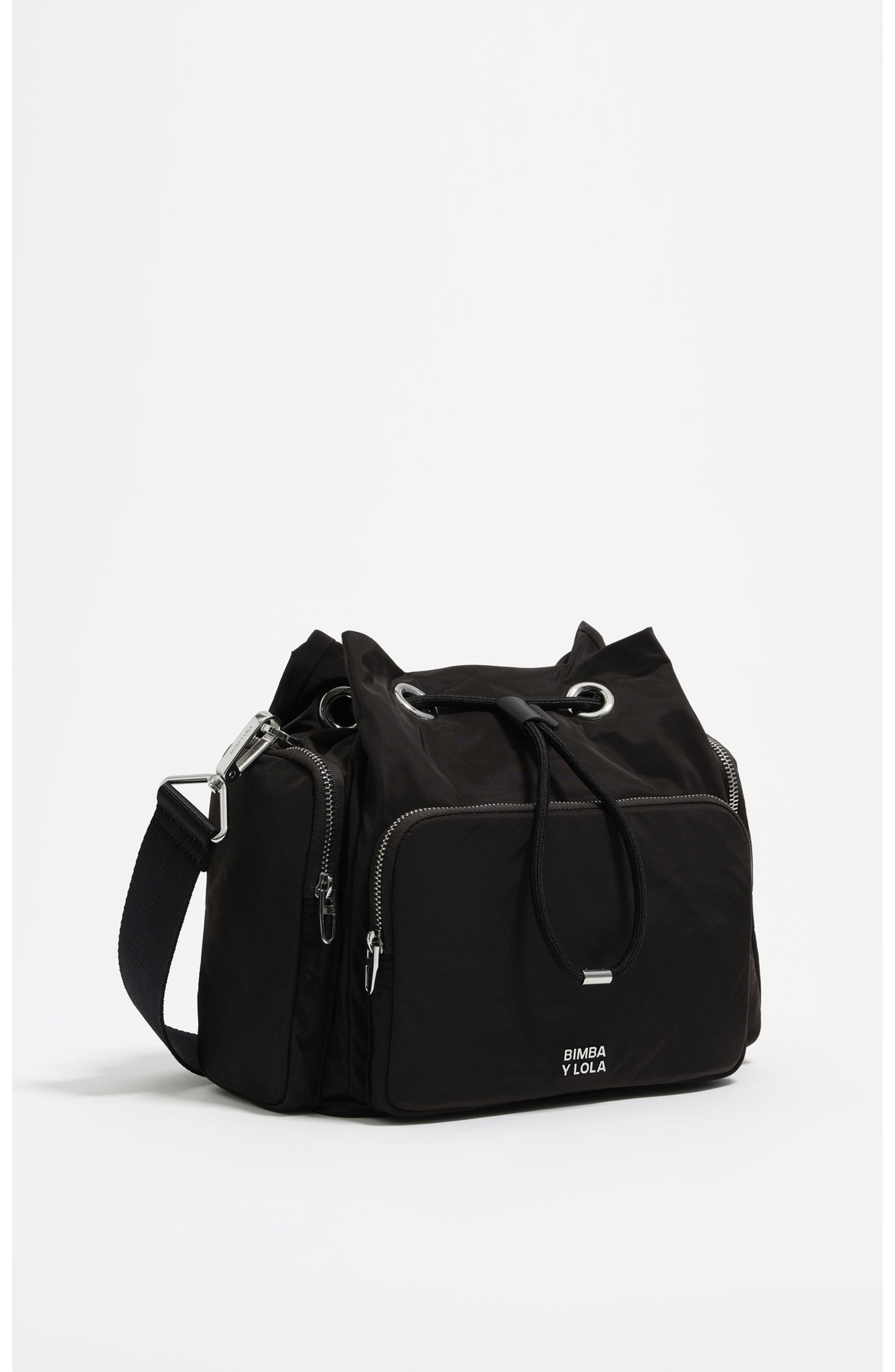 Bimba y Lola Nylon Pocket Bucket Bag, Main, color, Charcoal