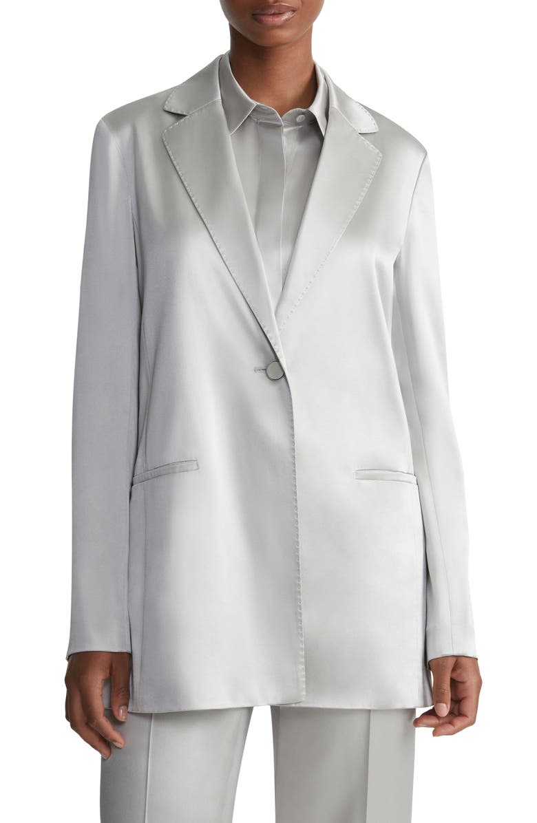 Lafayette 148 New York One-Button Satin Blazer, Main, color, 