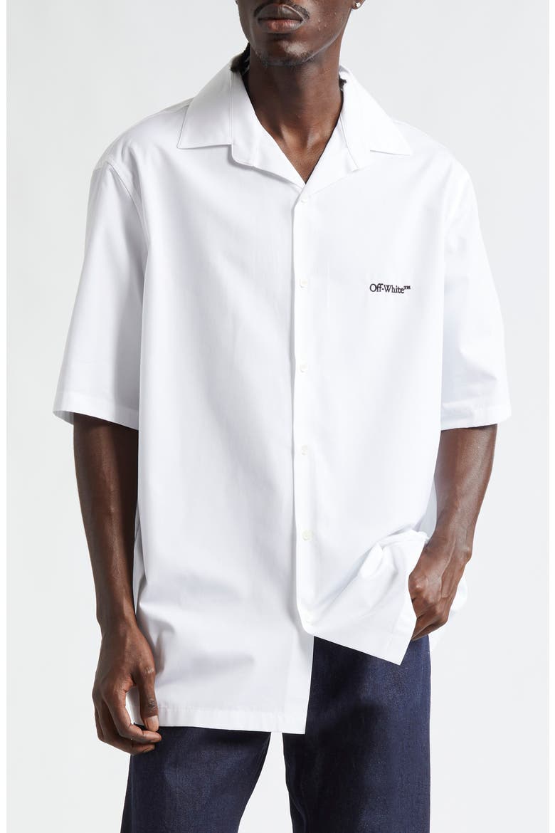 Gothic Arrows Cotton Poplin Bowling Shirt, Main, color, WHITE - BLACK
