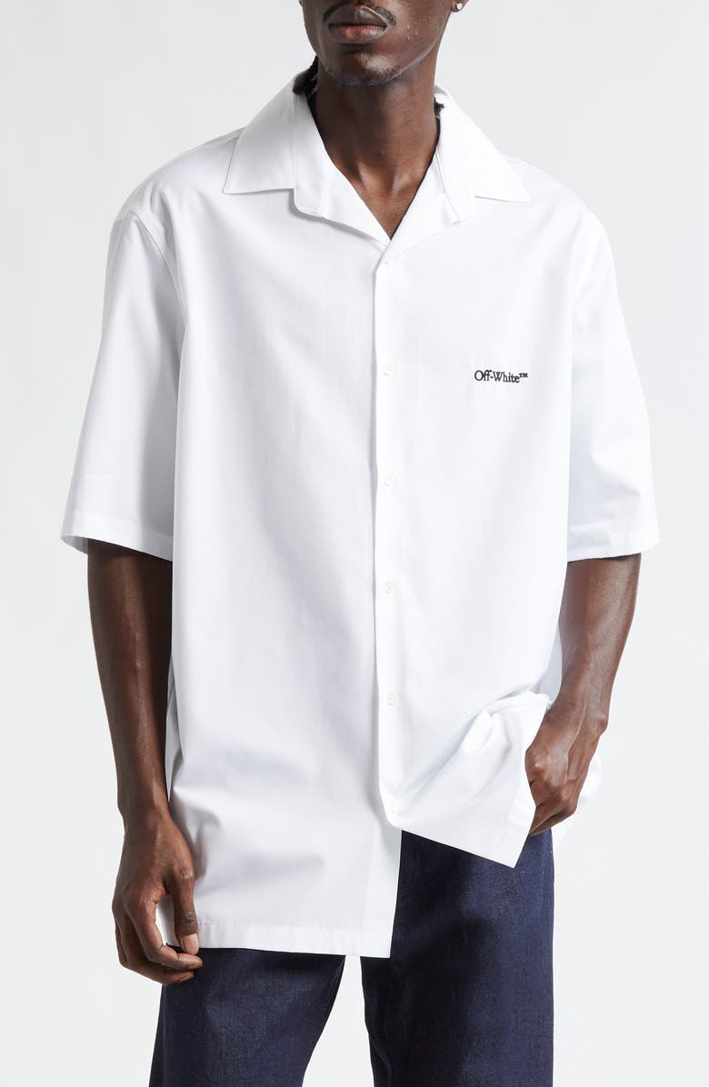 Off-White Gothic Arrows Cotton Poplin Bowling Shirt, Main, color, 