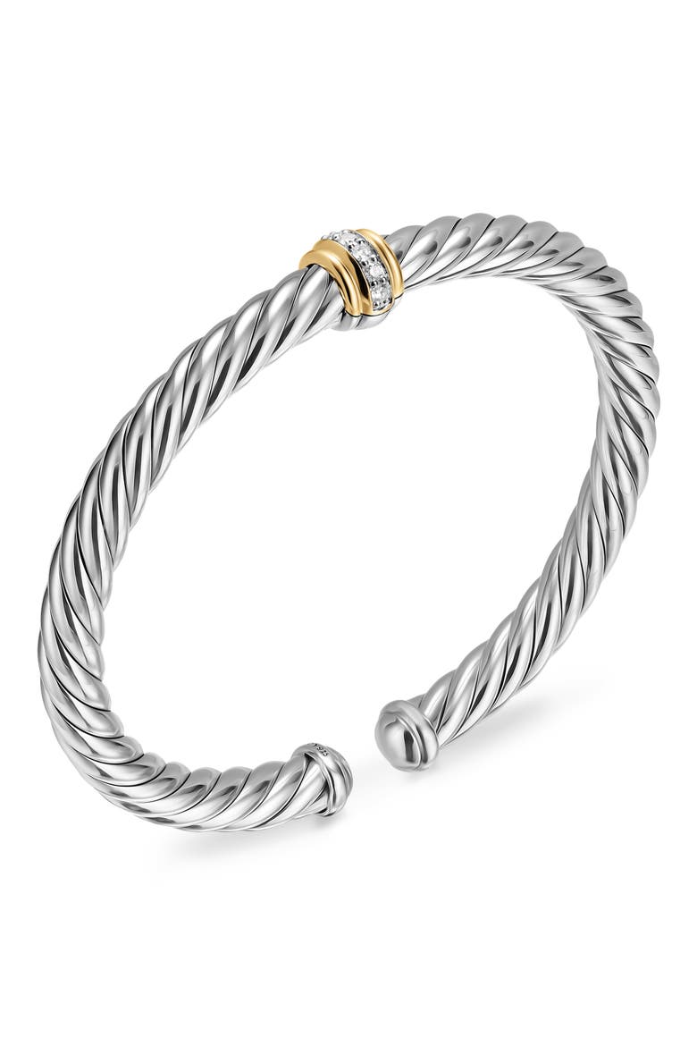 Cable Flex Center Station Bracelet in Sterling Silver with 14K Yellow Gold and Diamonds, 6mm, Alternate, color, SILVER PAVE