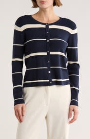 ELIE ELIE TAHARI Variegated Stripe Crop Cardigan