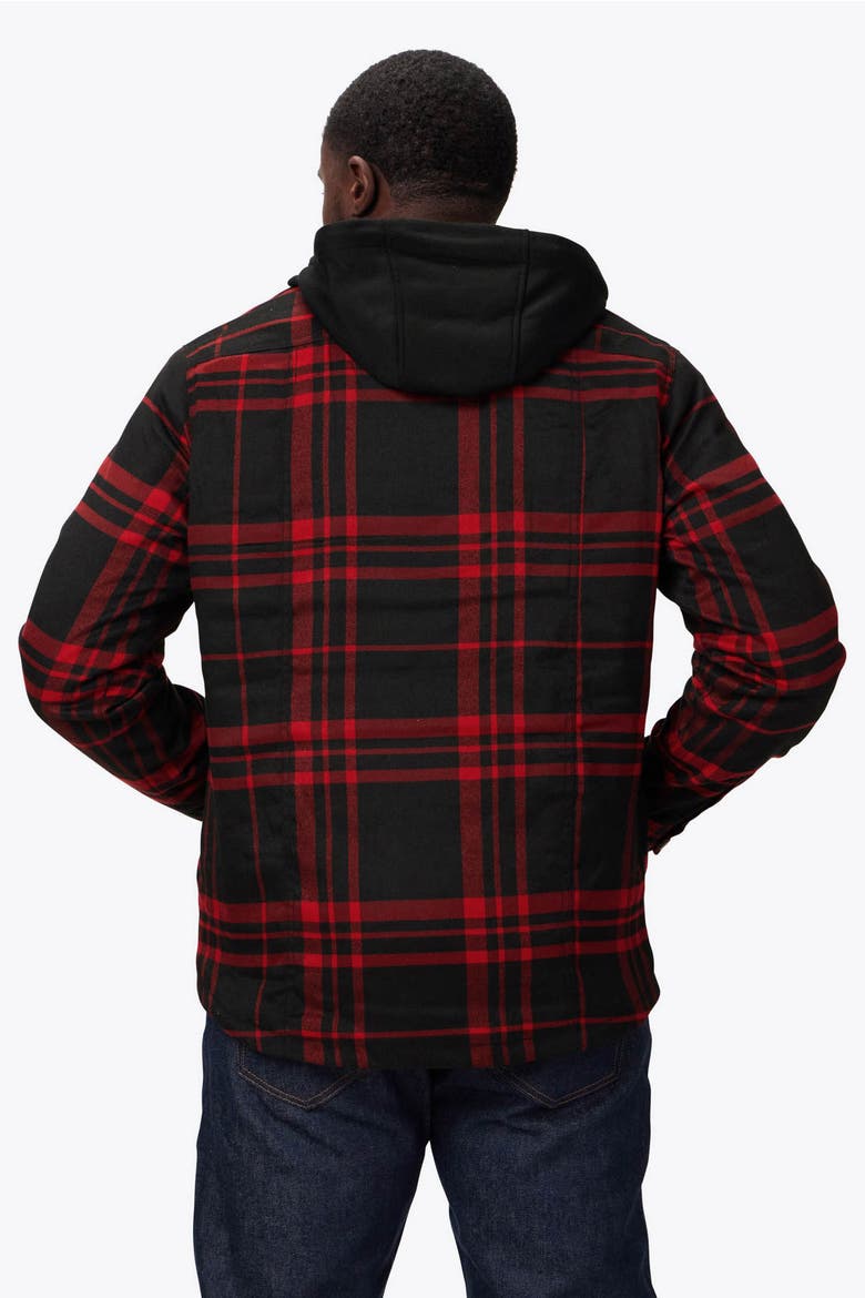 Flannel Heated Hooded Jacket, Alternate, color, Red