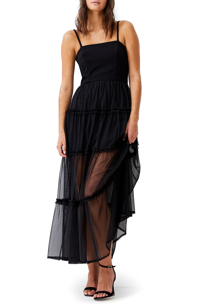 Whisper Strappy Tulle Maxi Dress, Main, color, BLACKOUT