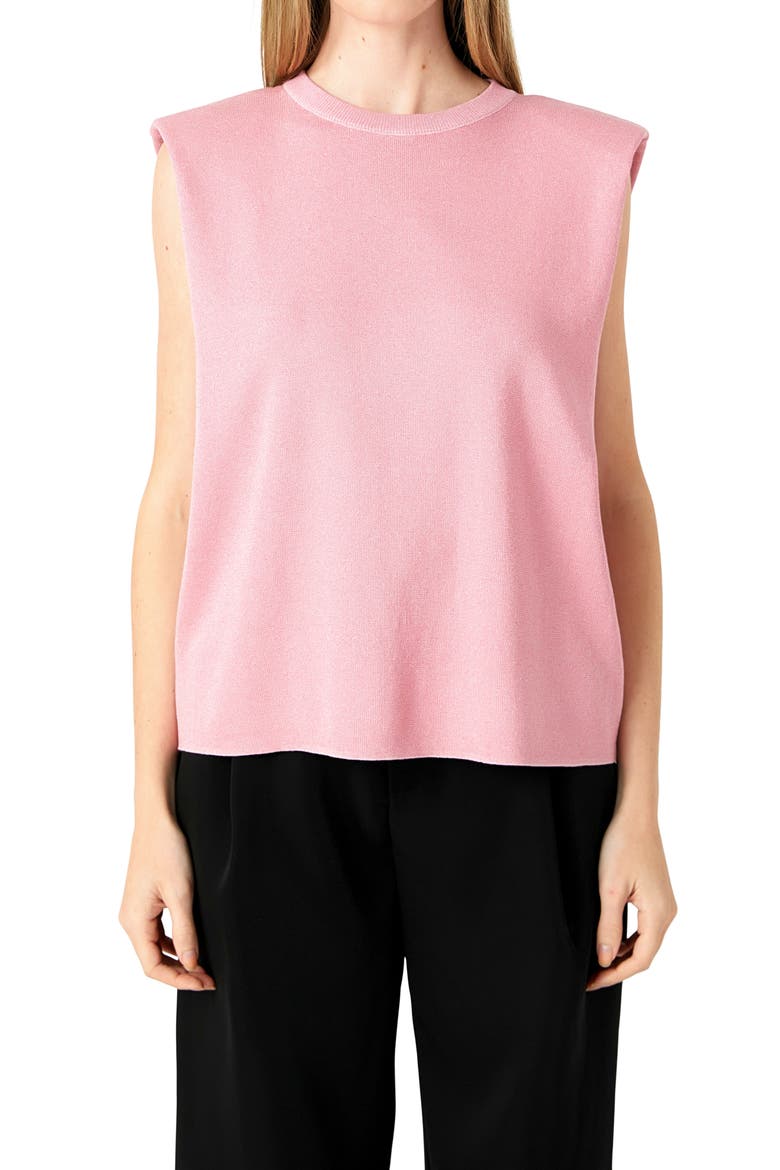Glitter Power Shoulder Knit Top, Alternate, color, PINK