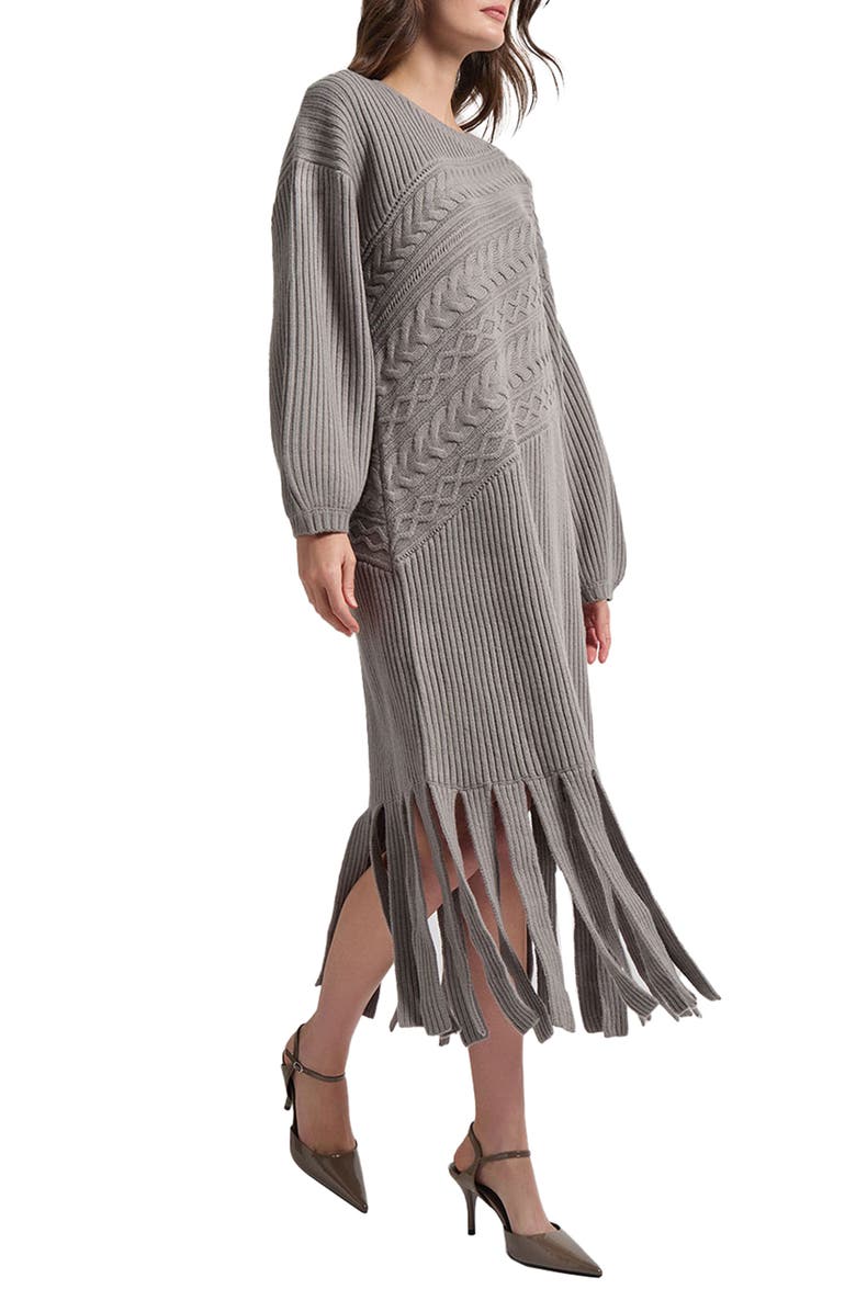 Misook Cable Stitch Long Sleeve Sweater Dress, Alternate, color, 