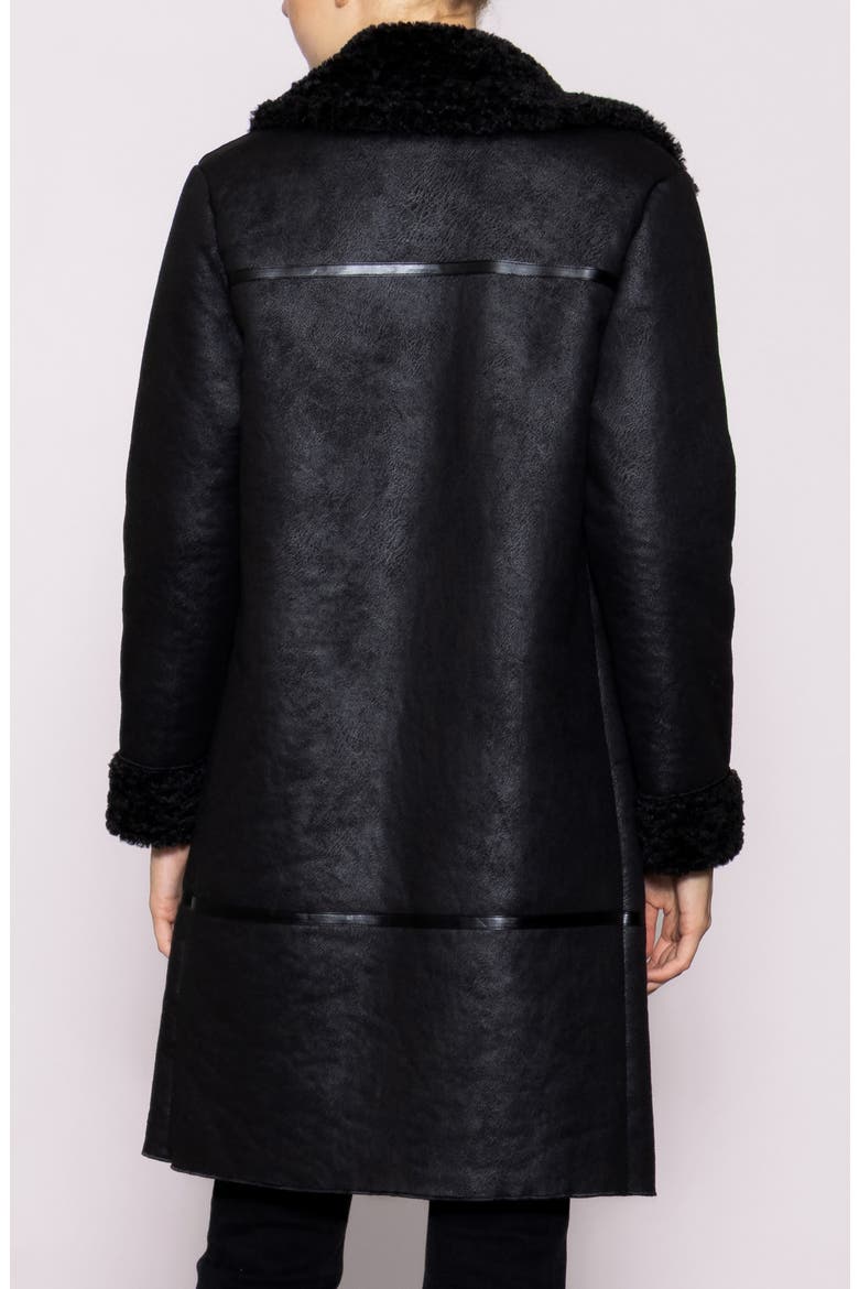 Faux Shearling Lined Faux Leather Coat, Alternate, color, BLACK