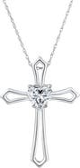 Bliss Diamond 1Ct Cross Solitaire Heart Shape Diamond Necklace Gold Womens Necklace 1" Tall