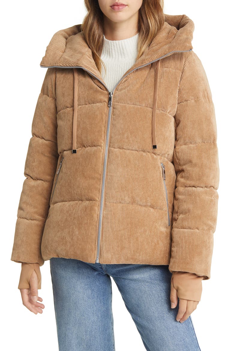 Hooded Corduroy Puffer, Alternate, color, CAMEL