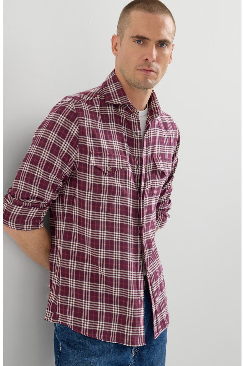 Cotton and lyocell tartan flannel western shirt, Alternate, color, Blueberry