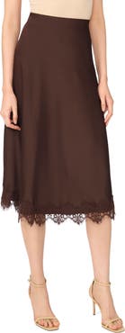 CeCe Lace Trim Satin Skirt