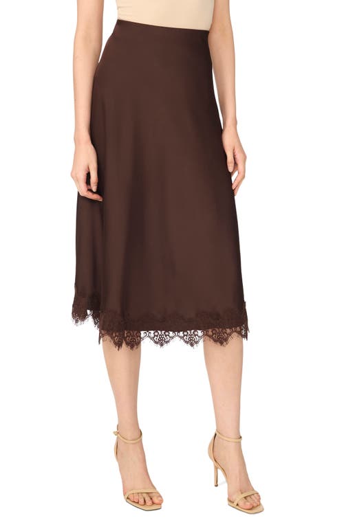 Cece Lace Trim Satin Skirt In Brown