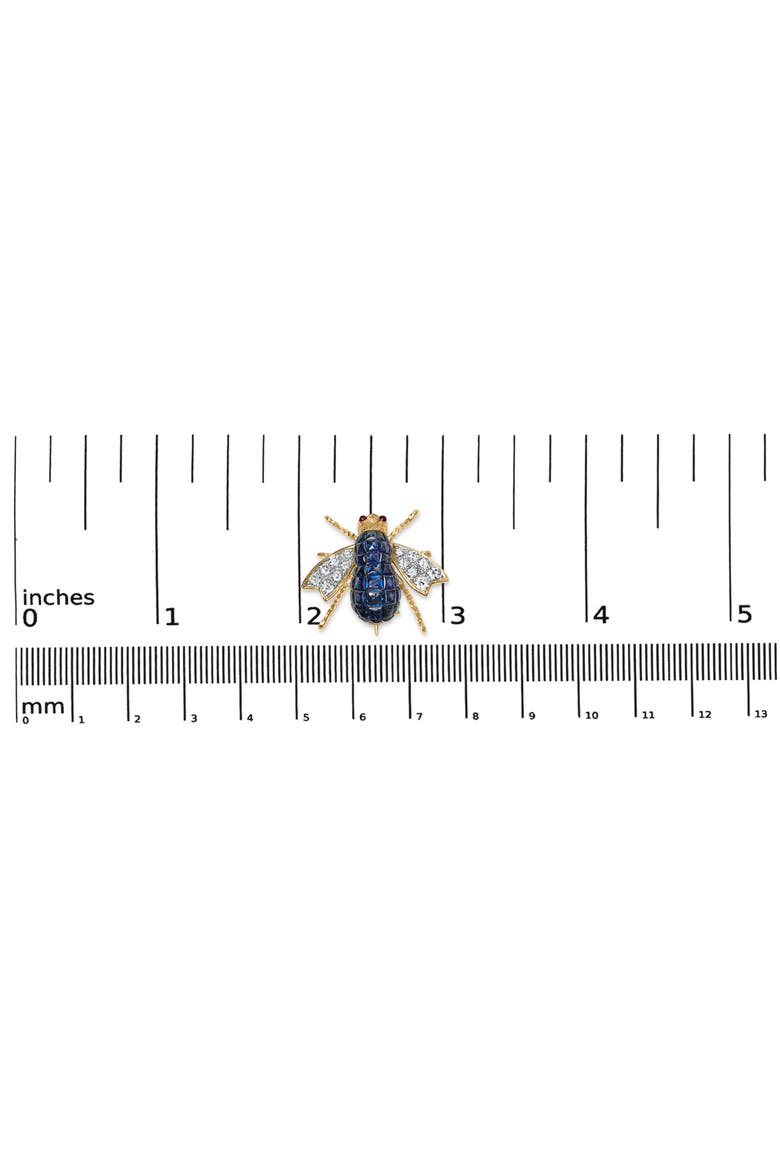 18K Yellow Gold 3/8 Cttw Diamond and Blue Sapphire Bumblebee Brooch Pin, Alternate, color, Yellow
