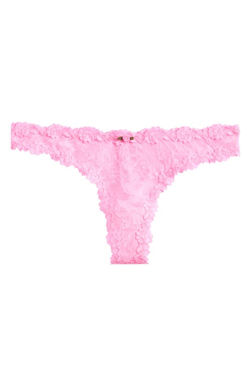 Skims Stretch Lace Dipped Thong In Sugar Pink