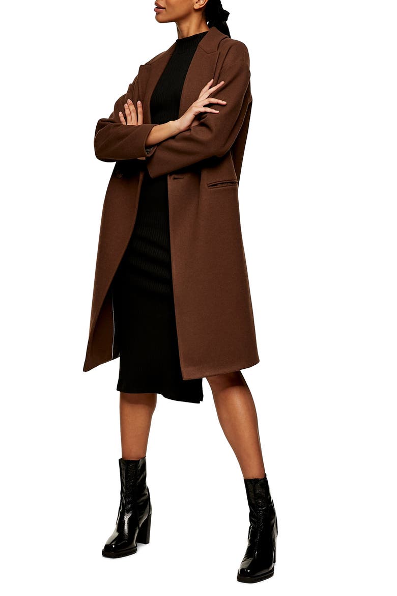 Brooke Double Breasted Long Coat, Main, color, DARK BROWN