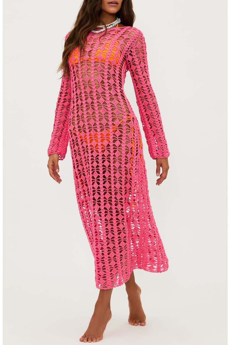 Ariana Open Stitch Cotton Cover-Up Dress, Alternate, color, HOT CORAL
