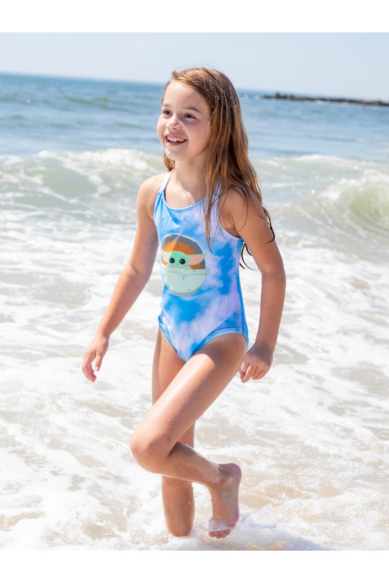 The Mandalorian Grogu One Piece Bathing Suit, Alternate, color, Grogu Blue Tie Dye