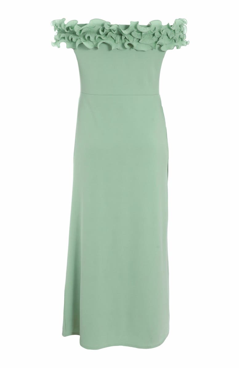 QUIZ Plus Size Ruffle Bardot Ruched Maxi Dress, Alternate, color, 