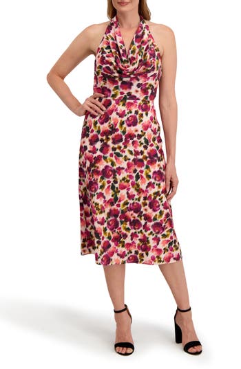 Laundry By Shelli Segal Scarlett Cowl Neck Halter Dress In Multi