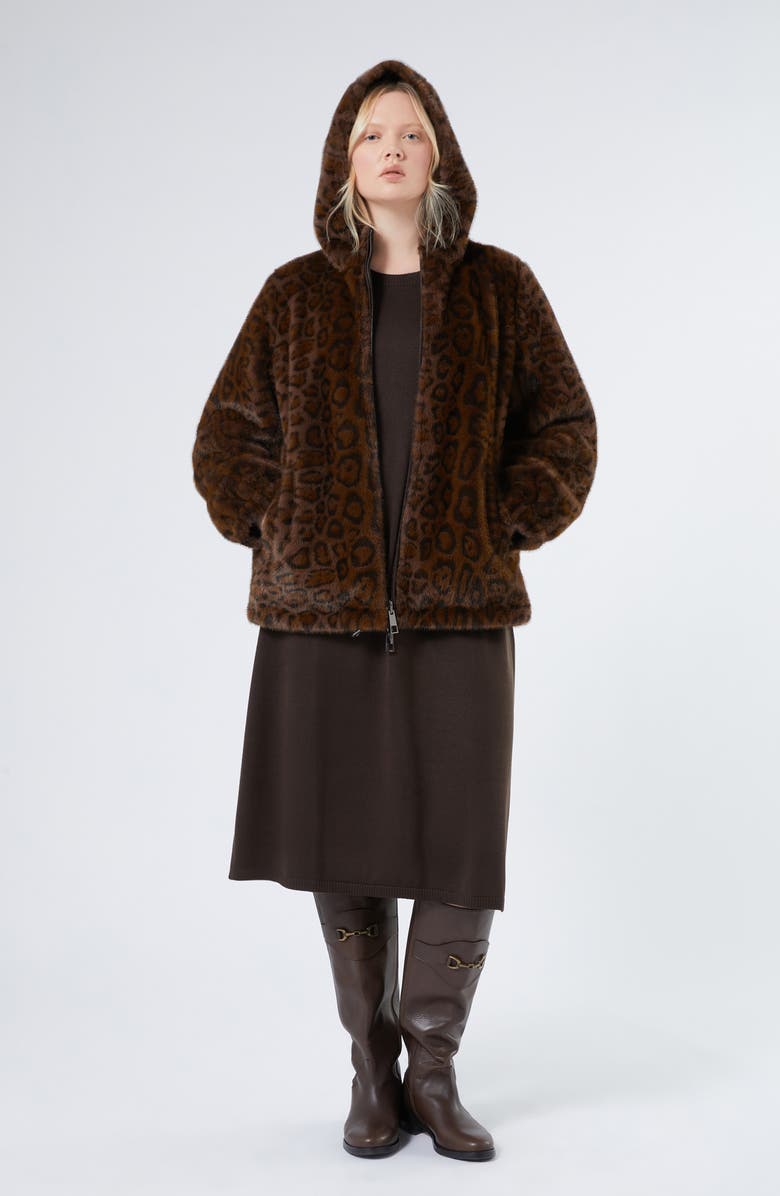 Marina Rinaldi King Reversible Faux Fur Hooded Coat, Alternate, color, Chocolate