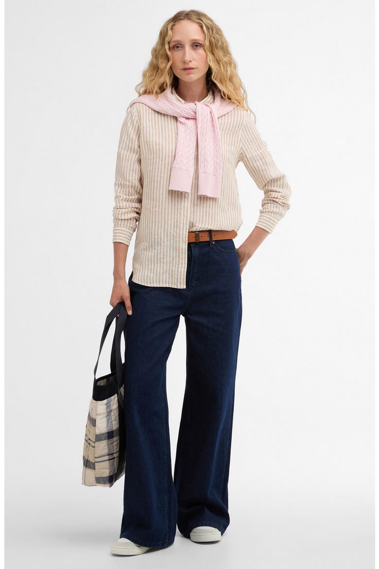 Marine Linen Button-Up Shirt, Alternate, color, PINK STRIPE