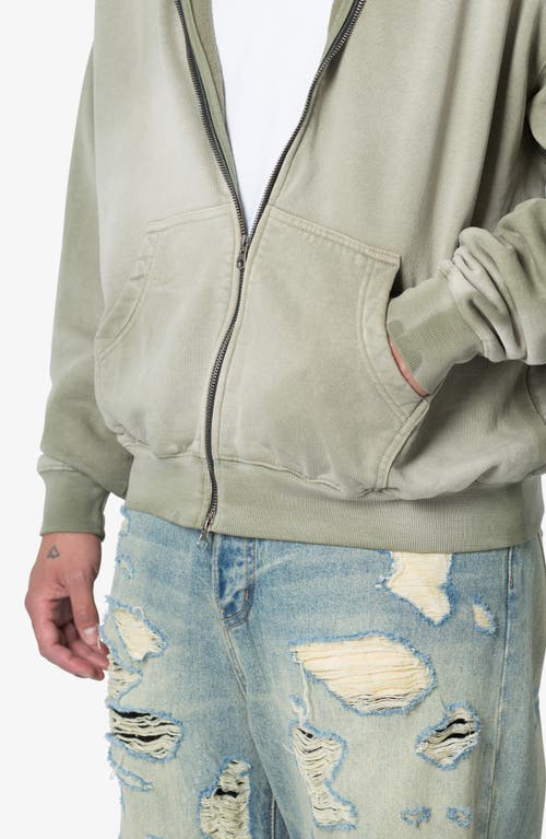 Mnml Basic Faded Cotton Zip-up Hoodie In Washed Olive