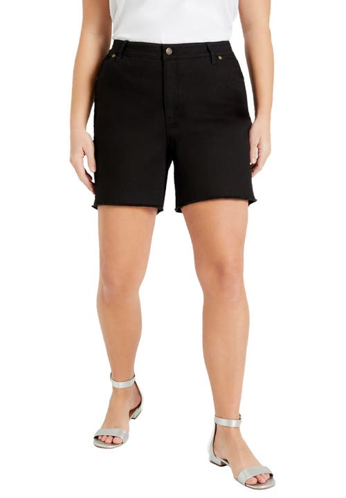 June + Vie Raw Hem Curvie Fit Denim Shorts In Black
