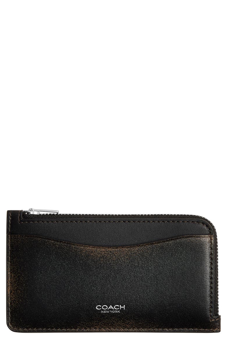 COACH Loved Leather Zip Card Case, Main, color, Lh/Black Brown
