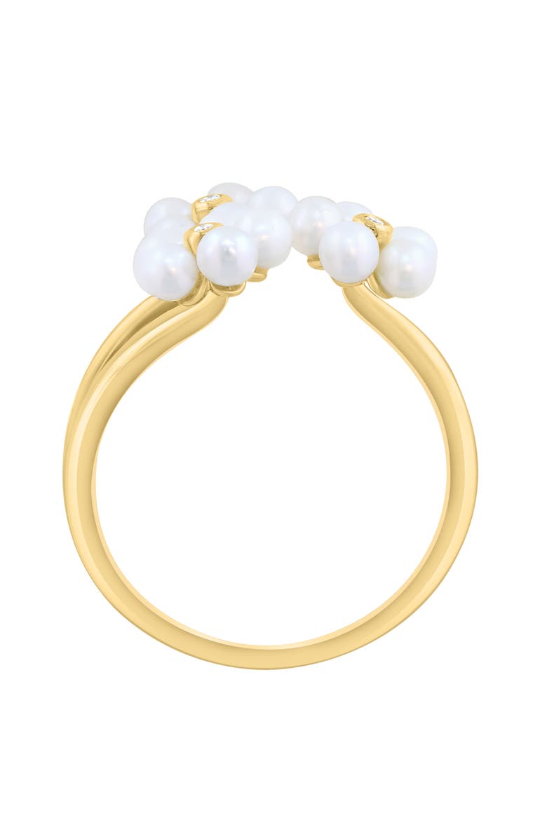14K Gold Diamond & Freshwater Pearl Flower Ring, Alternate, color, WHITE