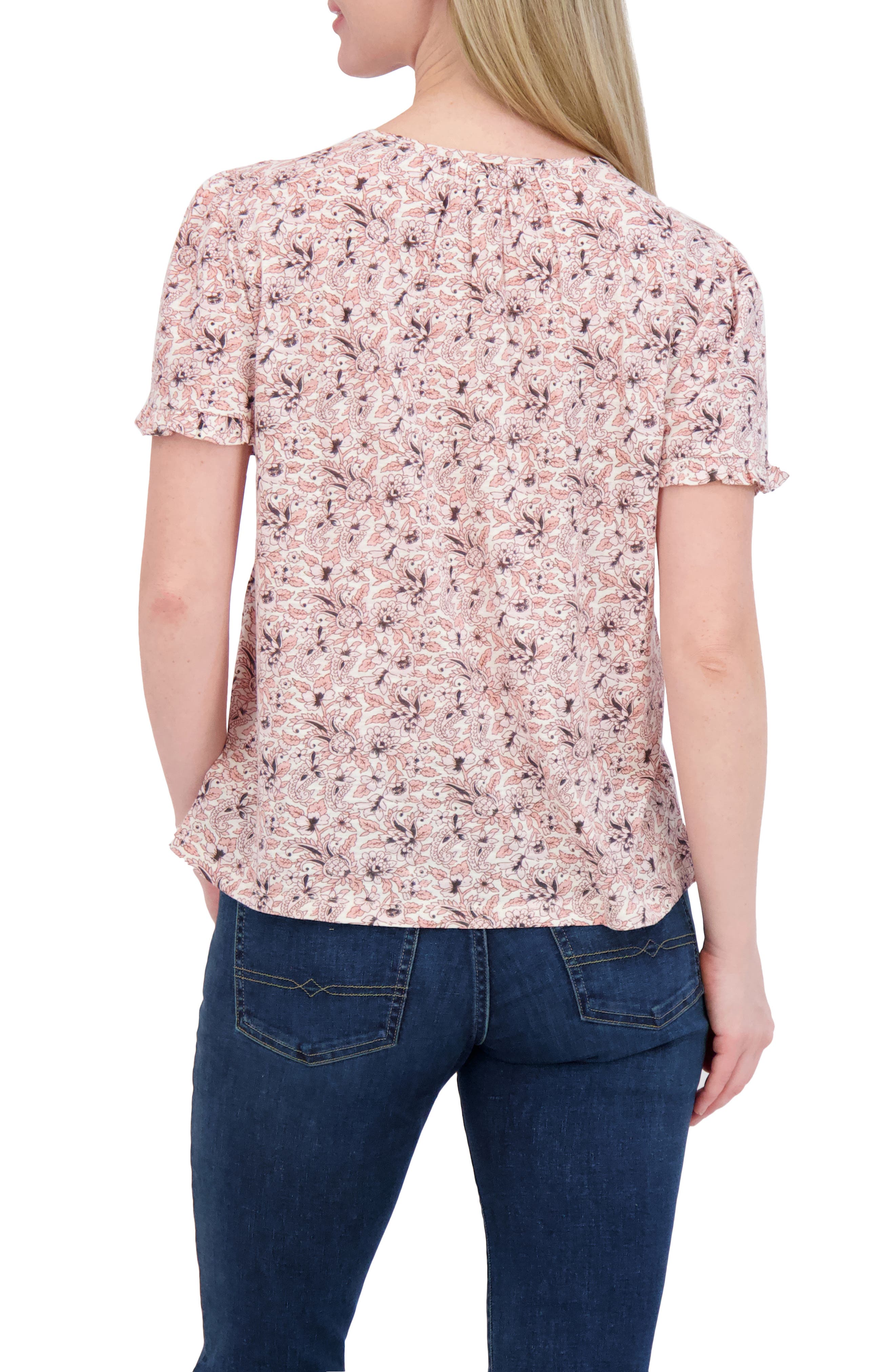 Split Neck Puff Sleeve Top - image 2