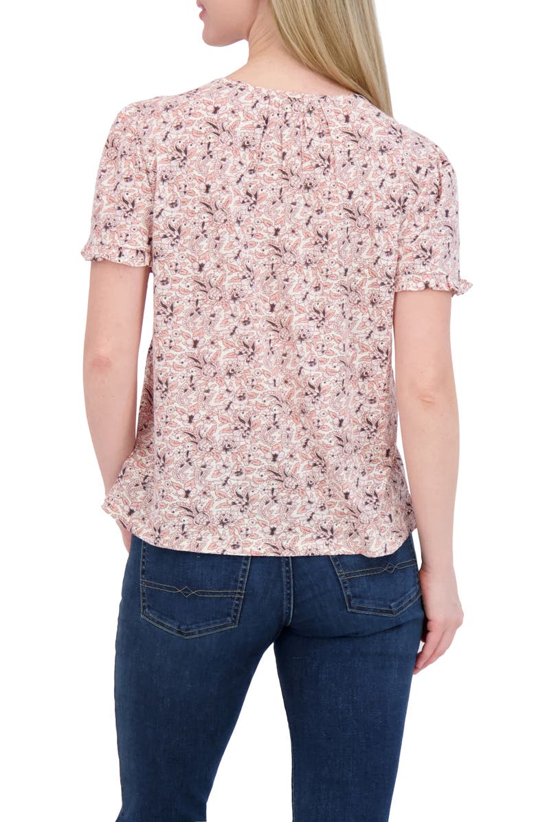 Lucky Brand Split Neck Puff Sleeve Top, Alternate, color, Cream Floral