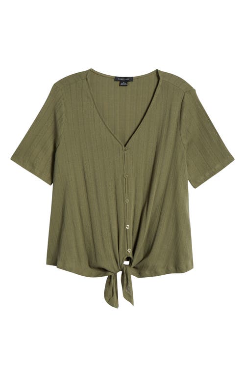 Sanctuary Tie Front Cotton Pointelle Top In Green